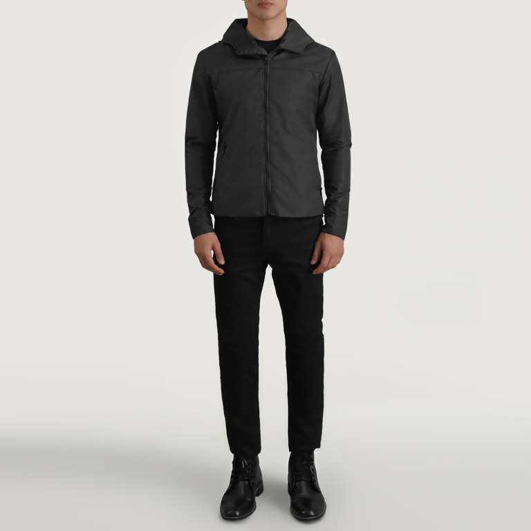Mens Wesley Black Hooded Windbreaker Jacket Full Length-2-1698748844597